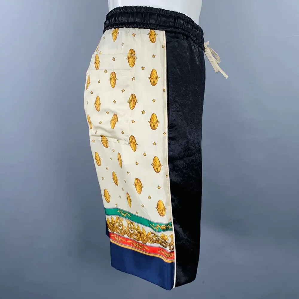 GUCCI Size 28 Black Beige Monogram Acorns Acetate Joggers Shorts
